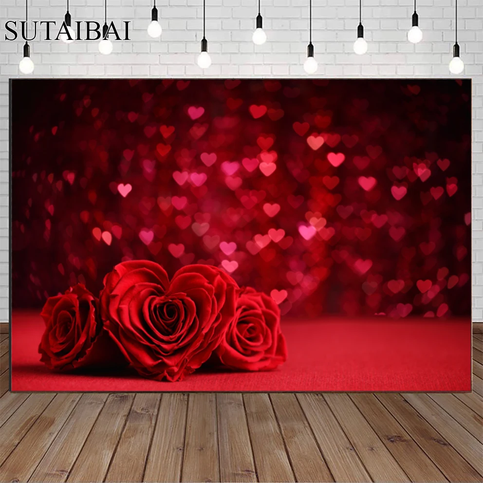 

Valentine's Day Rose Flower Background Red Love Heart Bokeh Lover Portrait Wedding Backdrop Bridal Shower Photography Wallpaper