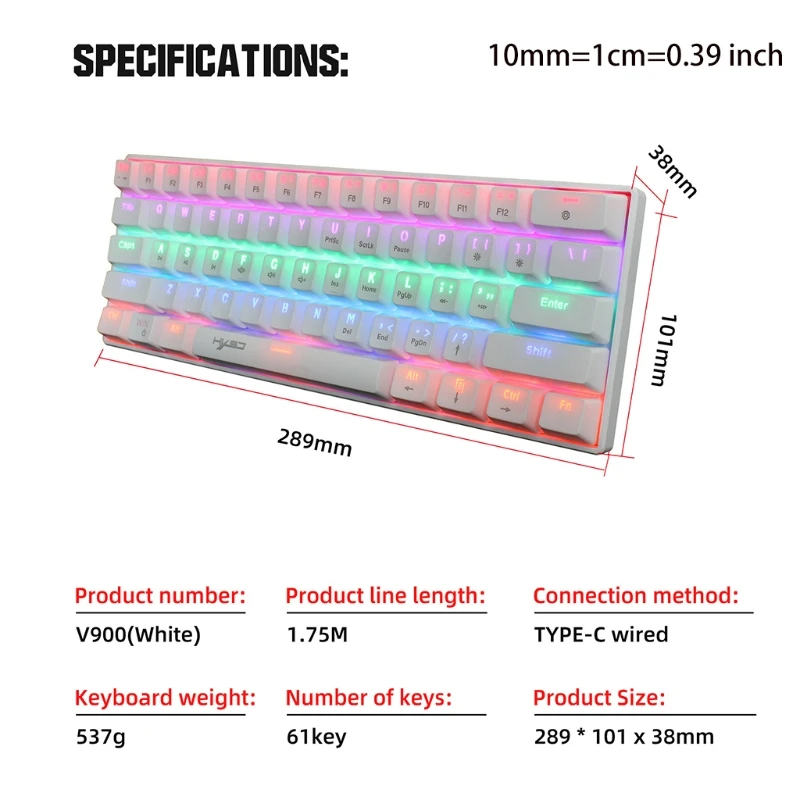 

61 Key USB Wired RGB Backlight Mechanical Gaming Keyboard 60% Scientific Key Layout Ultra-Compact Anti-Ghosting Keyboard