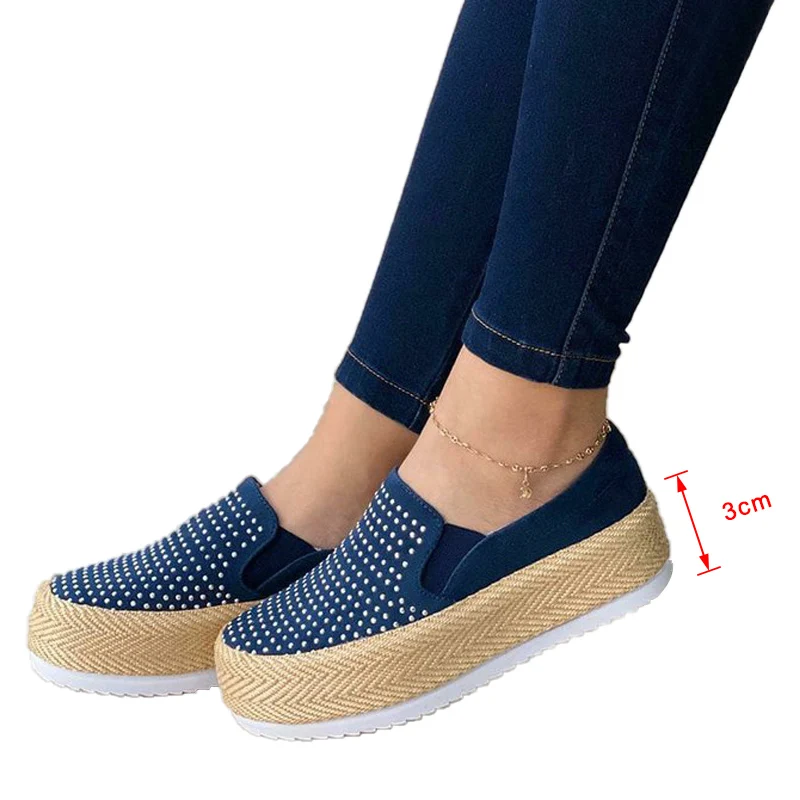 Women's Flat Shoes Thick Bottom Crystal Slip On Solid Female Sneakers Shallow Light Leisure Comfort Ladies Vulcanized Shoes New