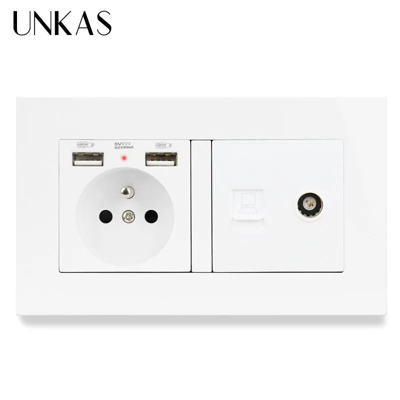 Пластиковая панель UNKAS французская стандартная розетка с двойным USB +