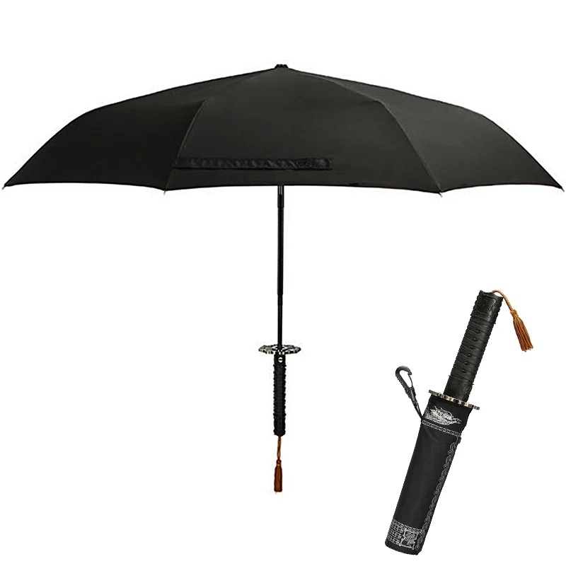 

Нож самурайского меча Автоматический Зонт японский косплей портативный большой мужской женский зонтик черный роскошный 3 сложения