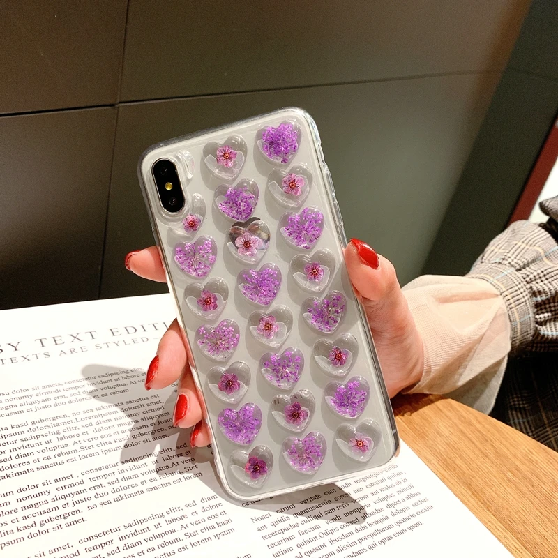 Винтажный чехол для телефона с 3D сердцем и настоящими цветами iphone 11 X XS Max XR мягкий