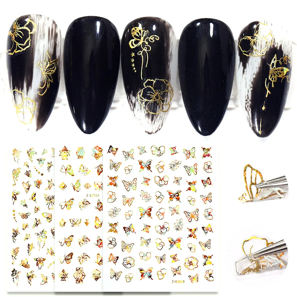 

1 Sheet 3D Colorful Hollow Butterfly Adhesive Sticker Flower Bronzing Decals Nail Laser Holographic Decorations Slider Te#035