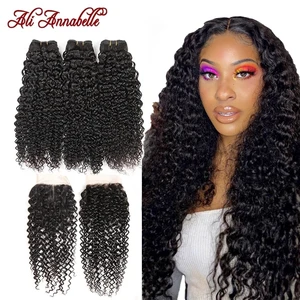 Ali Annabelle бразильские кудрявые пучки с застежкой 4x4 швейцарские кружева размер 100% человеческие волосы пучки с застежкой предварительно выщипанные