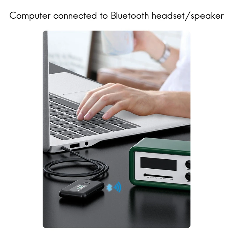 

Bluetooth 5.0 Audio Transmitter Receiver Color Screen Wireless Audio Adapter with Battery for TV /Computer /Headset