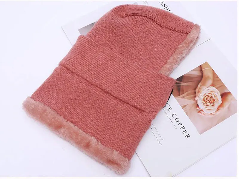 Skullies Beanies женская вязаная шапка шарф женские зимние шапки для женщин капот однотонная Балаклава маска Feminino Beanie Hat cap