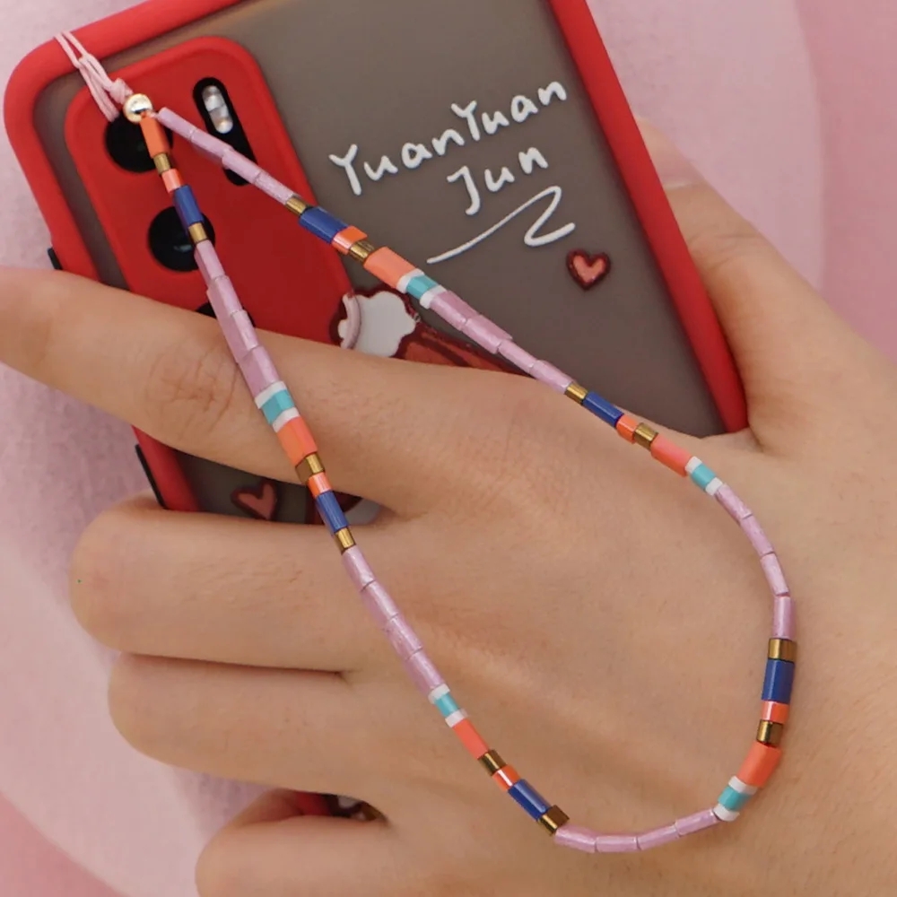 colorful tila bead mobile phone chain cellphone strap anti lost lanyard hanging cord for women summer jewelry phone accessories free global shipping