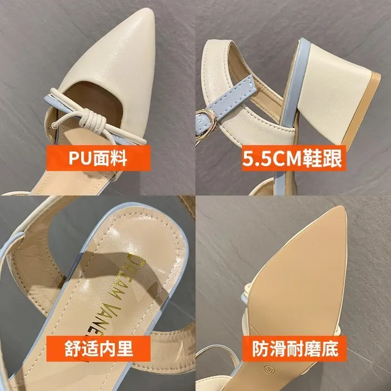 

Spring/Summer 2020 fairy style simple single shoes new fashion wild pointed pointed middle heel thick heel single shoes X070