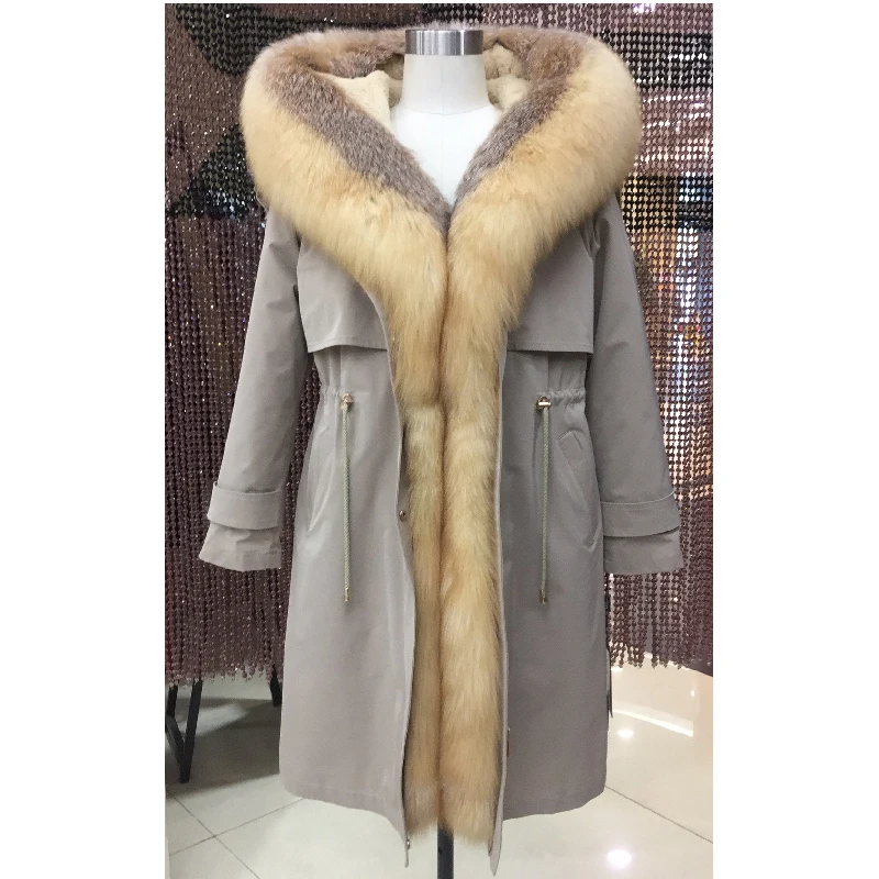 Женская зимняя парка пальто куртка воротник лисы съемная подкладка из меха