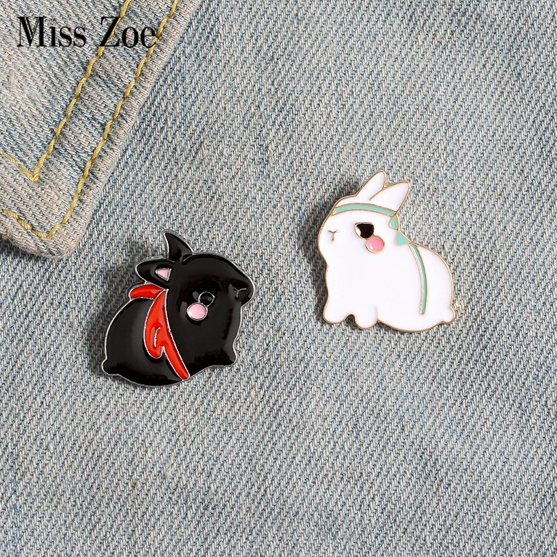 

The Untamed enamel pin Black White Rabbit Brooch Bag Clothes Lapel Pin Button Badge Cartoon Animal Jewelry Gift for best friends