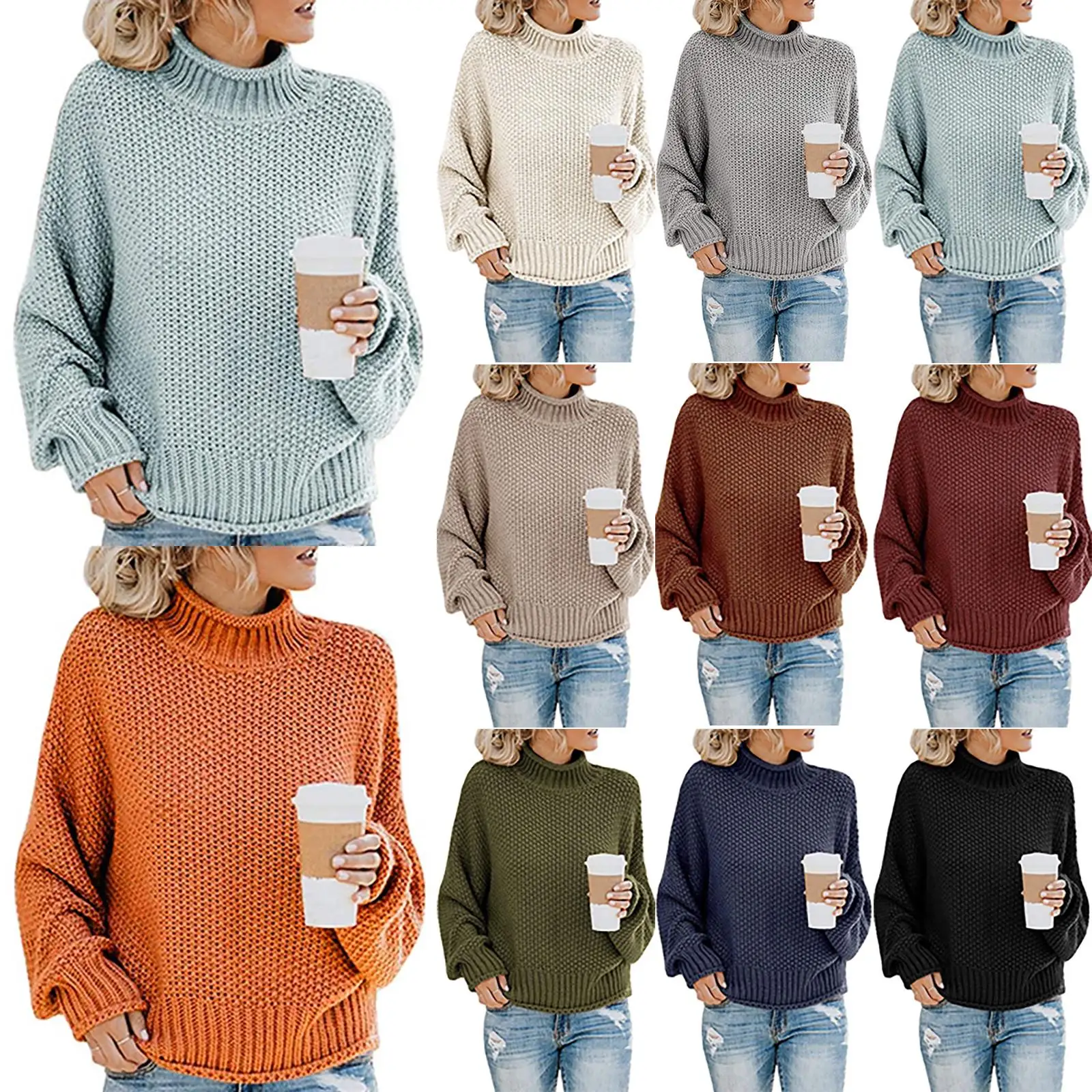 

Winter Women's Sweaters Turtleneck Women Clothing Long Sleeve Knitted Sweaters Pullovers Casual Loose Sweaters Female Jumper