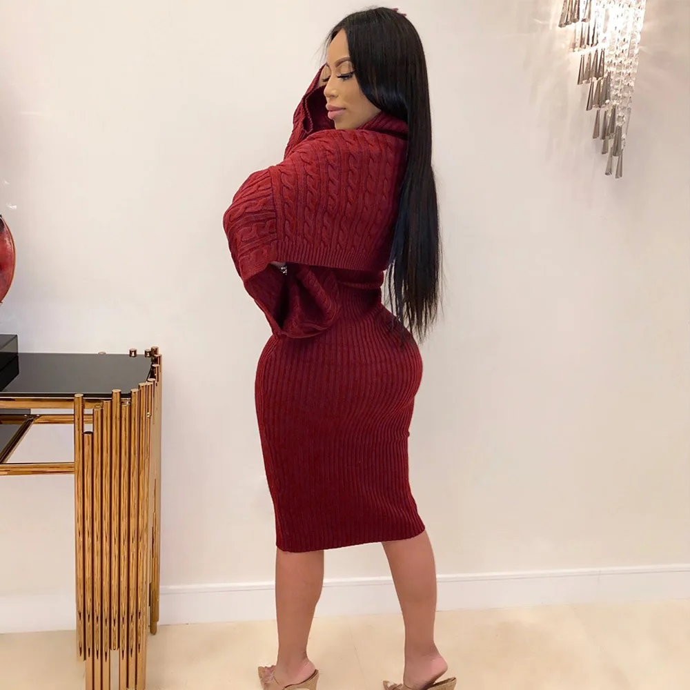Pullover Turtleneck Sweater Women Two Piece Set Sexy Midi Knitted Long Sleeve Party Dresses Streetwear Pull Femme Nouveaute 2020 | Женская