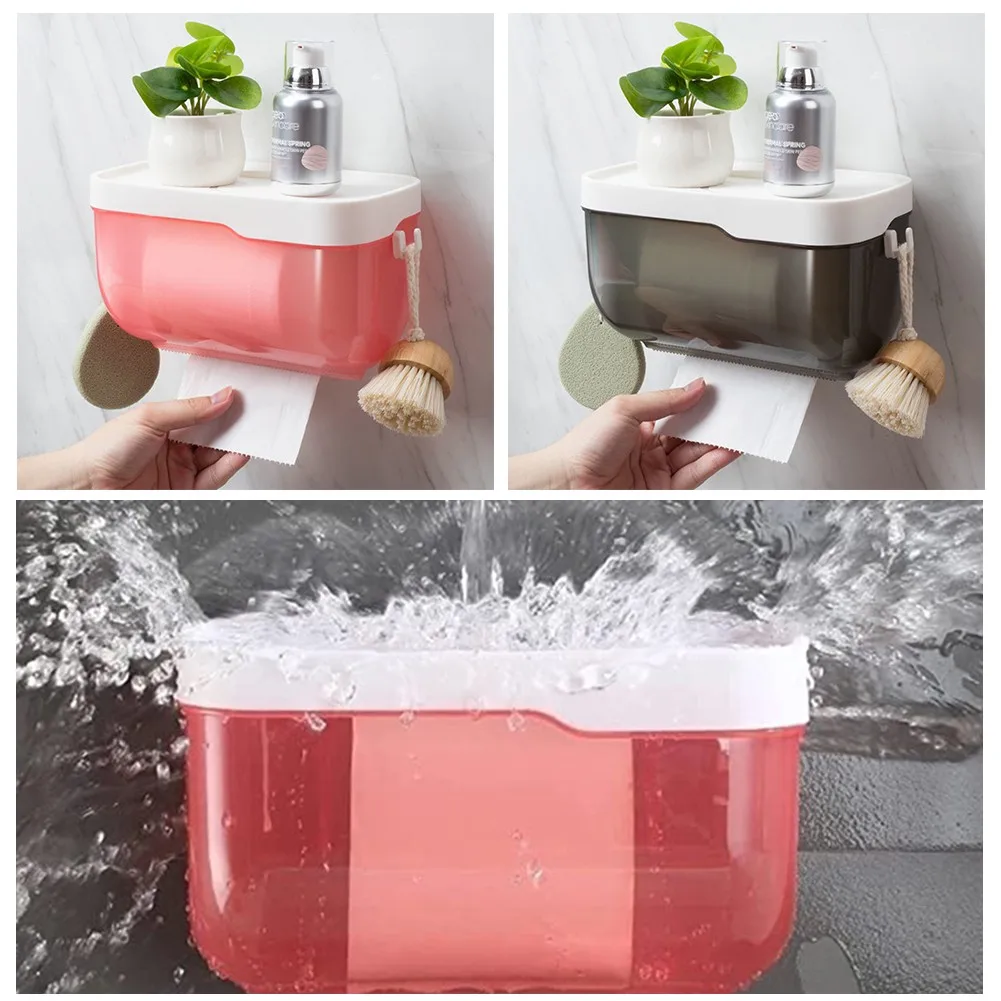 

Punch-free Toilet Paper Holder Tissue Box Waterproof Mobile Phone Wall Mount Storage Rack Kitchen Bathroom Paper Storage Box