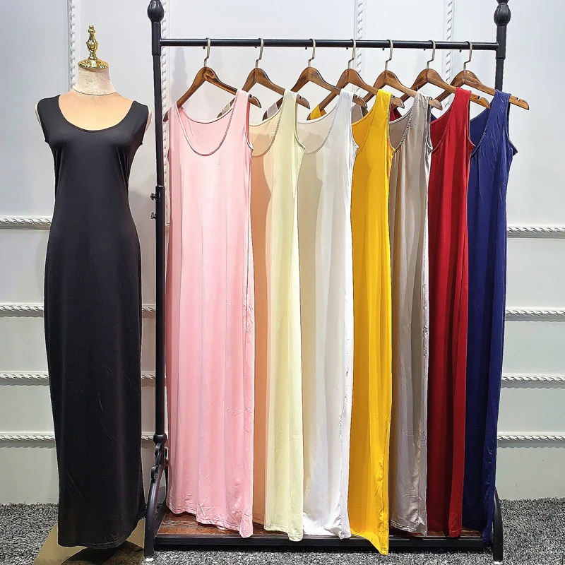 

Scoop Neck Stretchy Fitted Tight Bodycon Tank Dress Long Casual Women Sleeveless Plain Pencil Long Maxi Dress Solid Color
