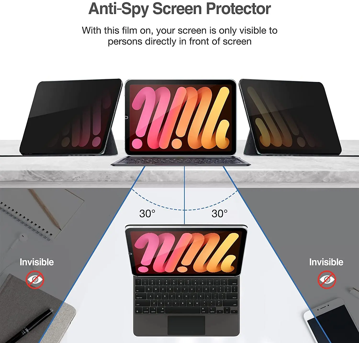 Фото Для iPad Mini 7-го поколения (A17 Pro) 2024: Защитная пленка из закаленного стекла с фильтром конфиденциальности, полное покрытие, антишпионская защита экрана для iPad Mini 7 №3