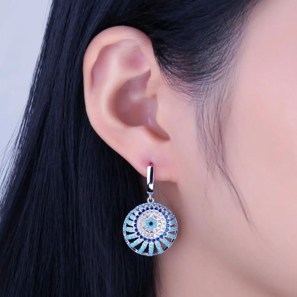 Богемные серьги-капли в богемном стиле имитация бирюзы 925 пробы серебряные