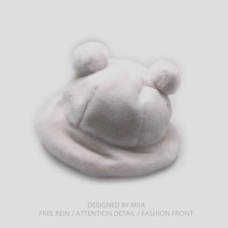 Japan autumn winter leopard fur bucket hat bear ear ball plush fisherman soft warm thick basin protection hats | Аксессуары для