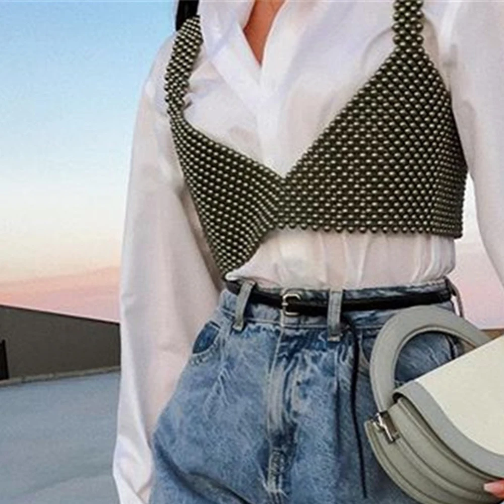 

Sexy Corset Top Y2k Gothic Camisole Beaded Summer Corp Top Women Pearls Bustier Tank Tops Mujer Blusas Club Party Festival Tops