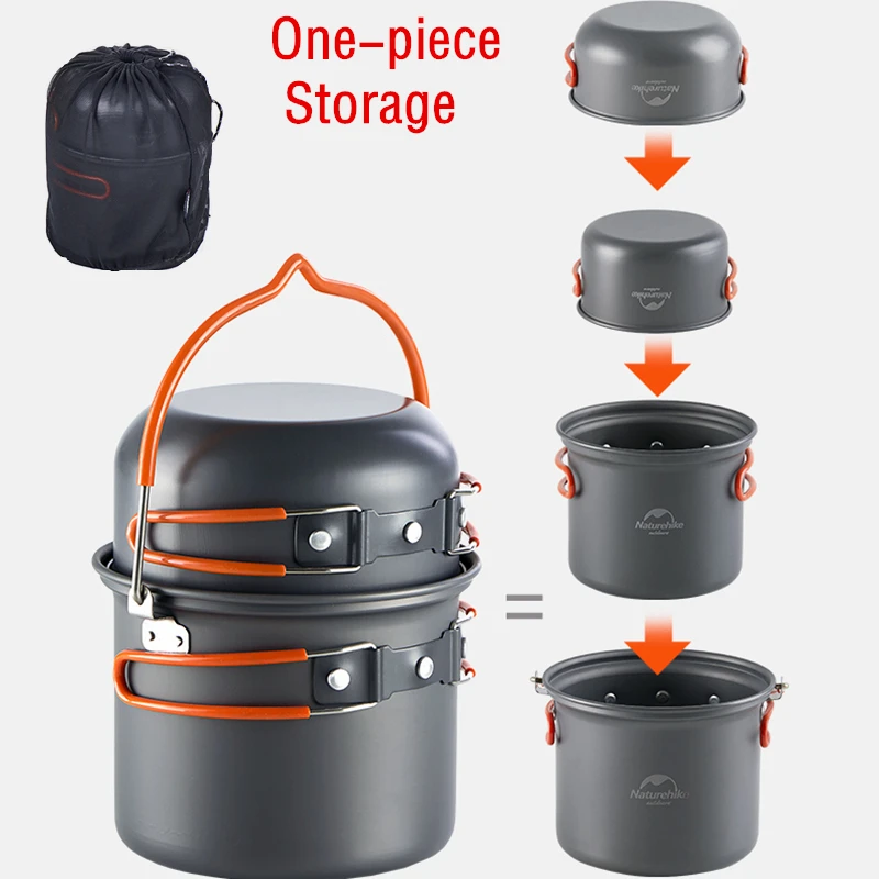 Naturehike Camping Ultralight Backpacking Aluminum Cookware Tableware Portable Kitchen Utensils Cooking Pot Pan Set | Спорт и