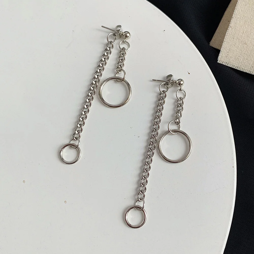 Женская Длинная цепочка Серебряная Сережка круглая подвеска серьги с