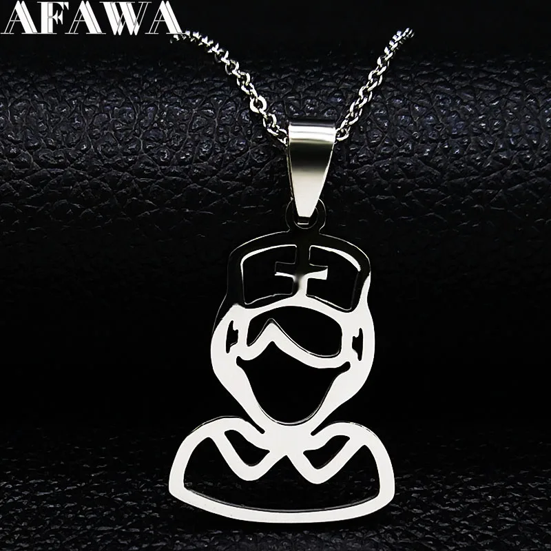 

Female Nurse Stainless Steel Necklace Silver Color Necklaces Best Medical Gift Jewelry collares mujer Nurse's Day Gift N1002S01