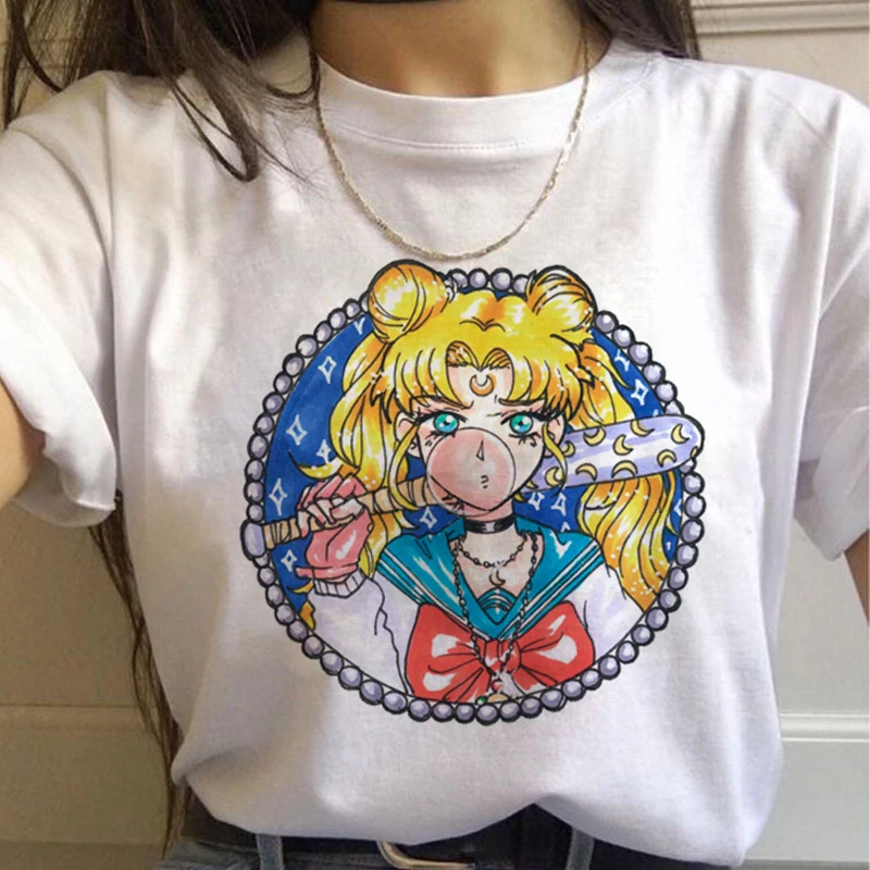 

Women Cute Cat Funny T-shirt 90s Aesthetic Tshirt Korean Style Top Tees Female Sailor Moon Kawaii Harajuku Anime Ullzang T Shirt