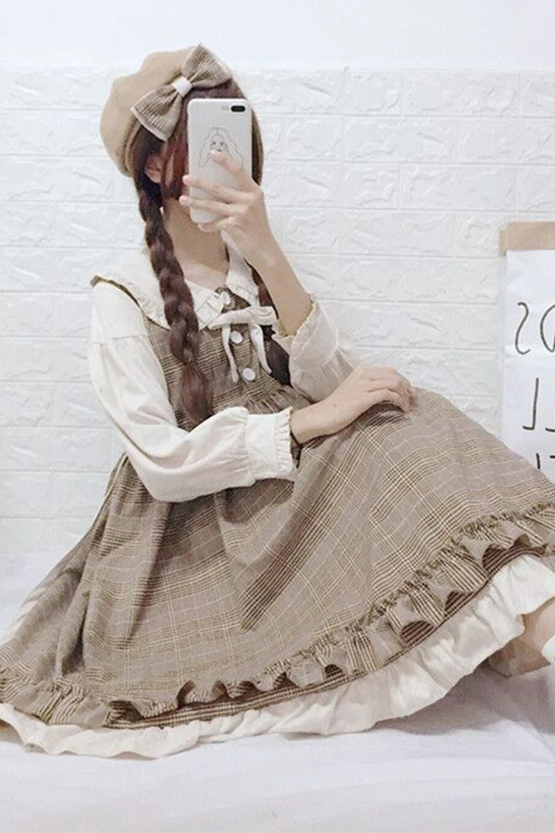 

Female 2020 New Spring Sweet Japanese Students Mock Two-Piece Stitching Dress Tide gothic lolita dress women kawaii clothing
