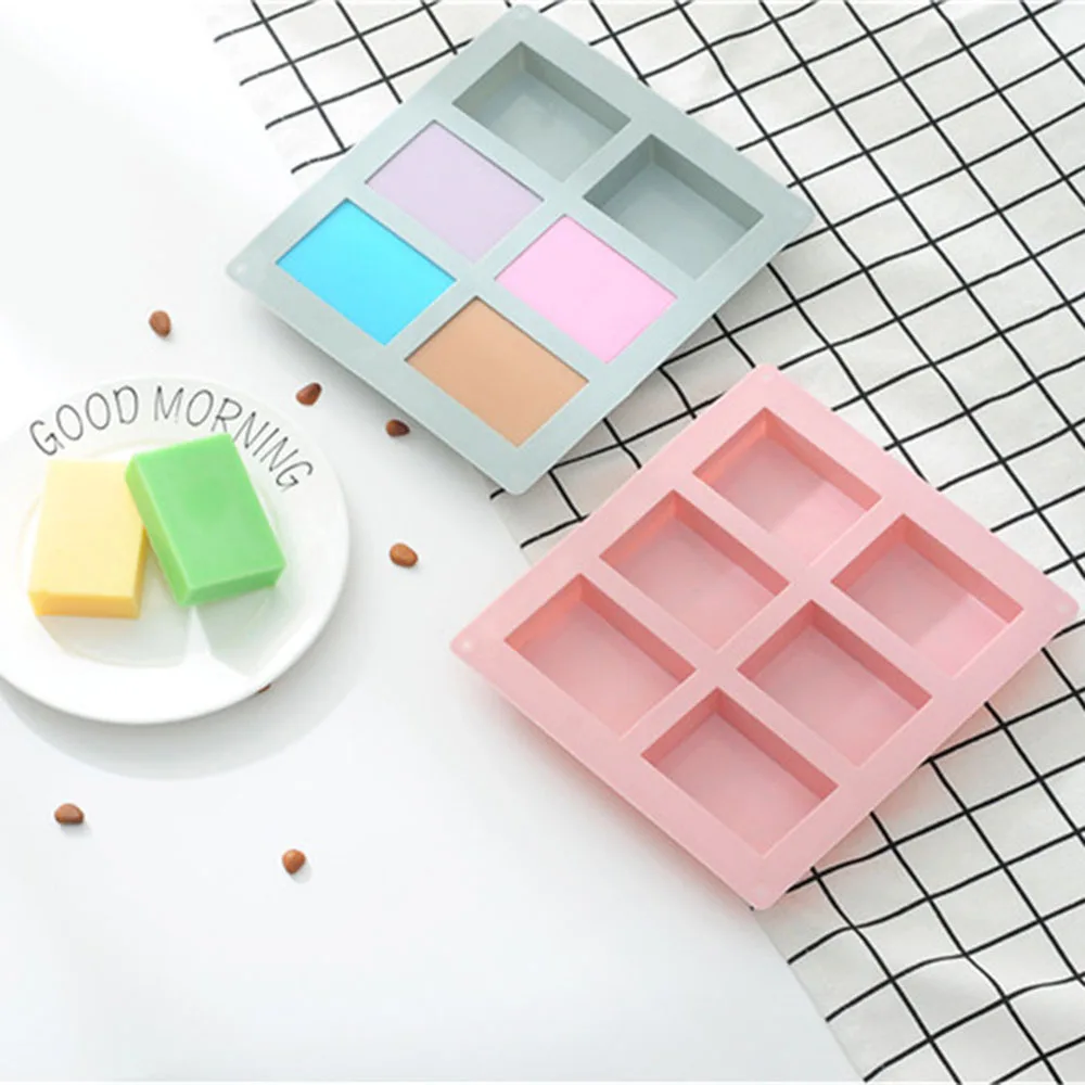 

6 Cavity Silicone Molds For Soap 3D Plain Soaps Mold Rectangle DIY Handmade Soap Form Tray Mould Soaps Tools Kitchen Accessories