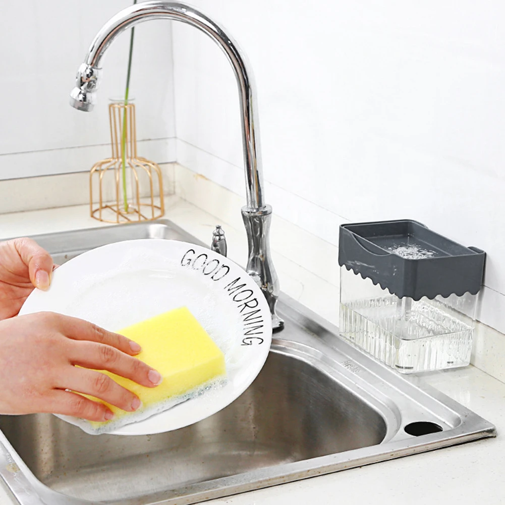 2 в 1 дозатор для мыла с держателем губки жидкостей контейнер Ручной пресс