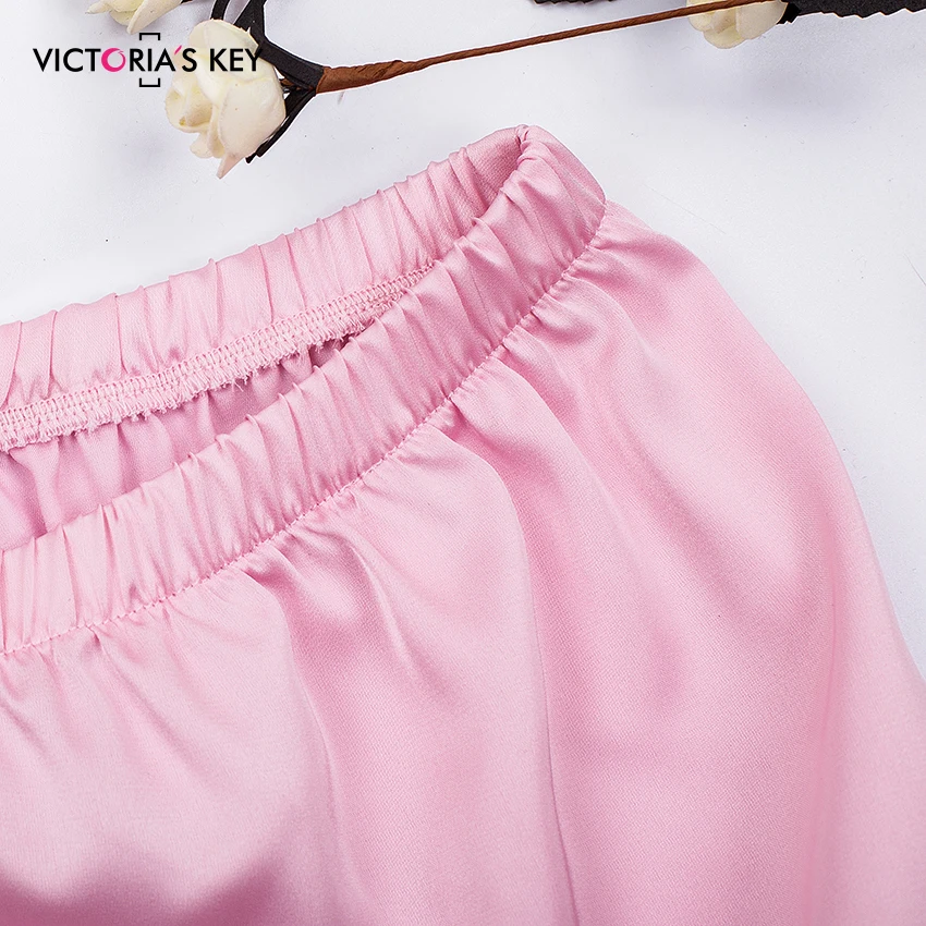 VICTORIA'S ключ розовый V Ночная Пижама с горловиной без рукавов из искусственного шелка, пижамы на бретельках, детский комплект одежды, топ и шорты женская пижама комплект лето-осень пижамный комплект