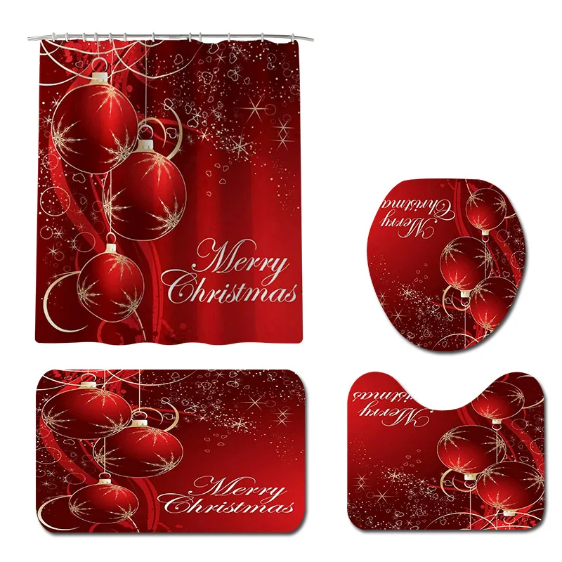 Merry Christmas полиэфирная водонепроницаемая занавеска для душа фонарь для ванной костюм украшение праздника Крышка для туалета коврик нескользящий коврик набор