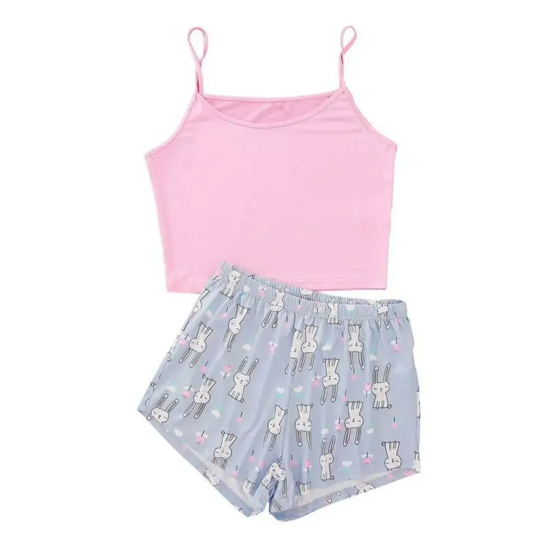 

Women Rabbit Sexy Suspender Pajamas Set Home Service Sleepwear Tops + Shorts