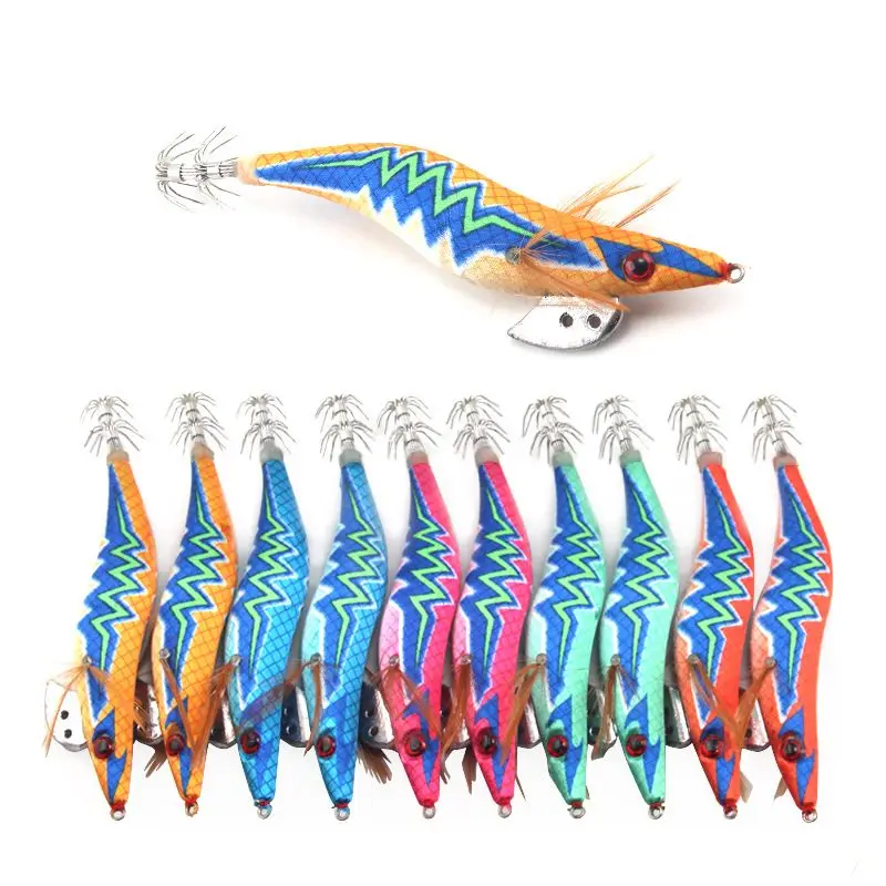 

10 шт. приманка для кальмара, Искусственный деревянный крючок, искусственная рыболовная приманка для ловли мелкой рыбы, приманка для джиггин...