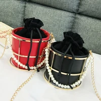 fashion bucket bags women designer luxury pearls beaded handle handbags woman chain shoulder crossbody bags evening clutch purse