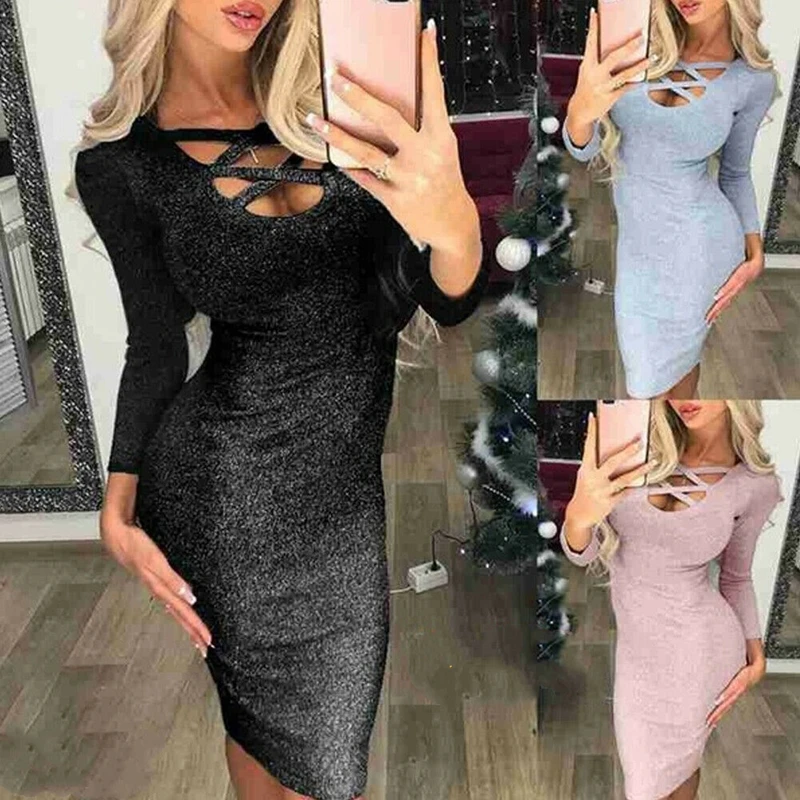 2019 вечерние платья модное женское сексуальное платье с блестками облегающее