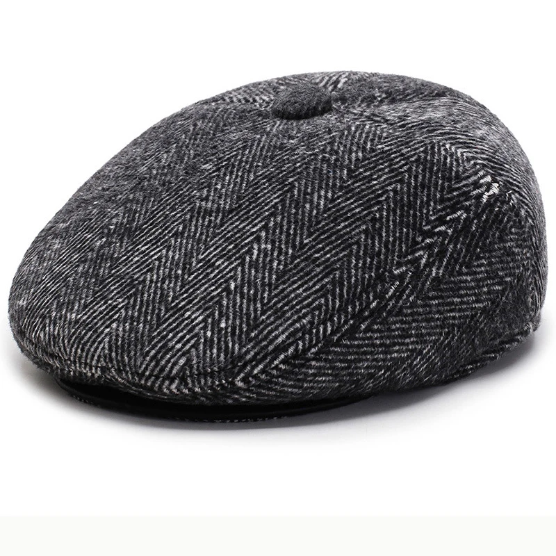 HT2630 берет на осень и зиму толстые теплые наушники Кепка для мужчин винтажная шерстяная фетровая шляпа с ушным клапаном мужской Газетчик плоский Плющ Кепка