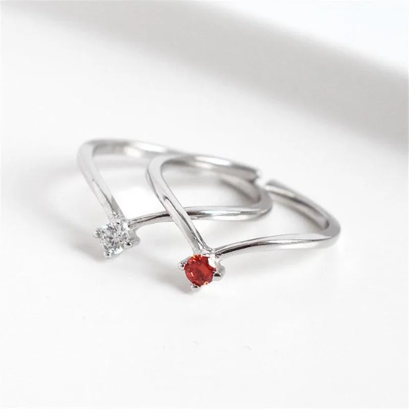 

POFUNUO Minimalist 925 Sterling Silver Rings Women V Shape Zircon Setting Lovers Wedding Engagement Ring Valentines Gift Jewelry