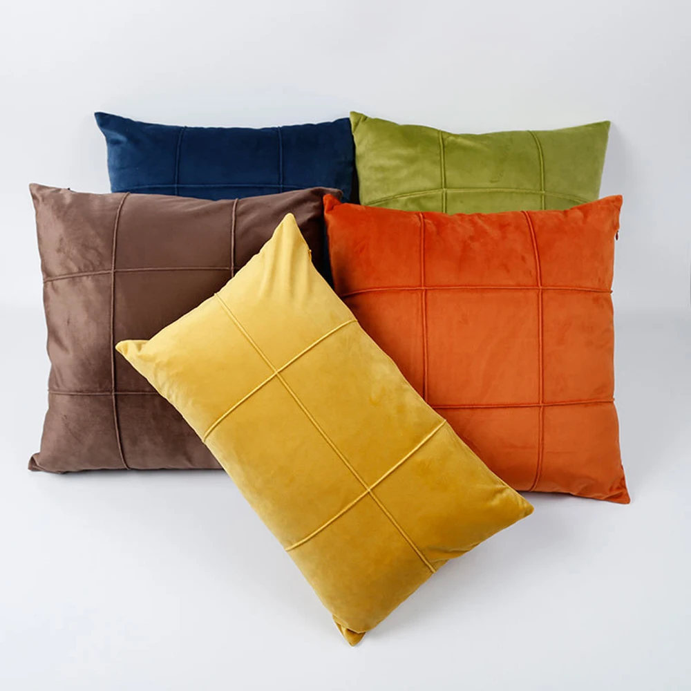 

ESSIE HOME Plaid Grid Striping Velvet Pillow Case Cushion Cover Throw Teal Green Turquoise Cream Matte Home Decor