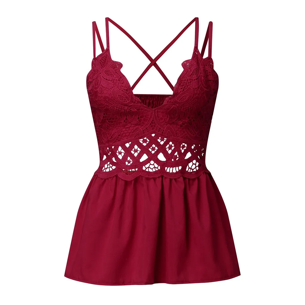 Новинка 2020 винно-полый резервуар для женщин Модный повседневный кружевной жилет