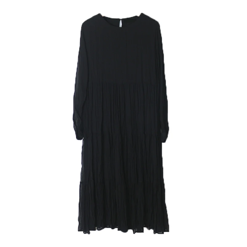 

Korean Ins Autumn Retro Solid Color Pleated All-Match Loose Fairy Dress Overknee Dress Velvet Chiffon Dress