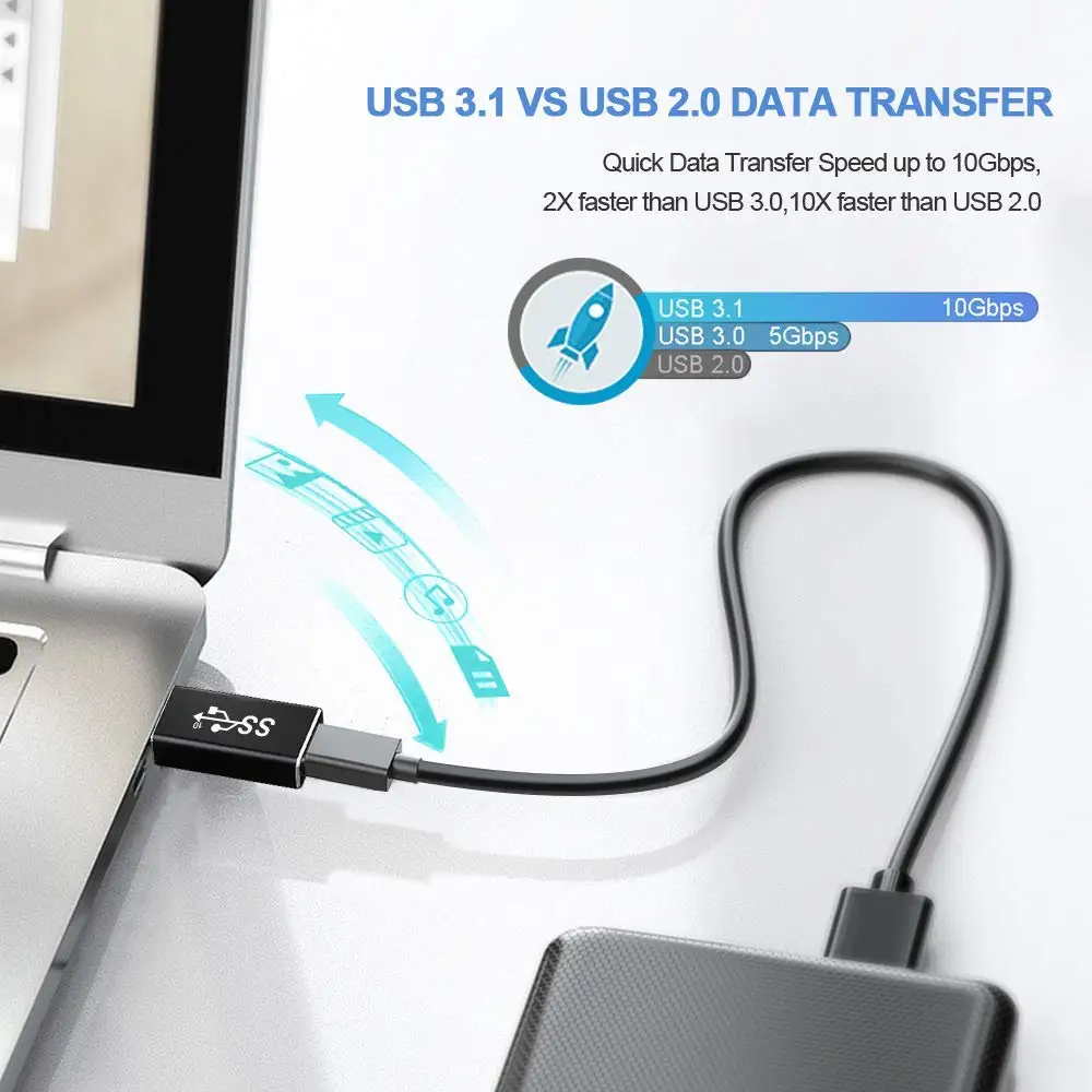 Фото Адаптер USB (штекер)/USB Type-C (разъем), поддержка зарядки и передачи данных, 10 Гбит/с, работа в две стороны, USB 3.1 GEN 2 №4