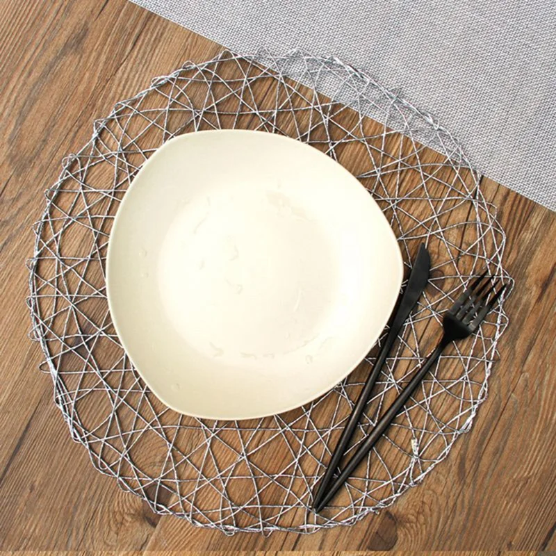 

2 PCS 38cm Rural Table Hollow Mat Round Woven Dining Placemat Non-Slip Pads Dinnerware Cup Coaster Restaurant Supplies