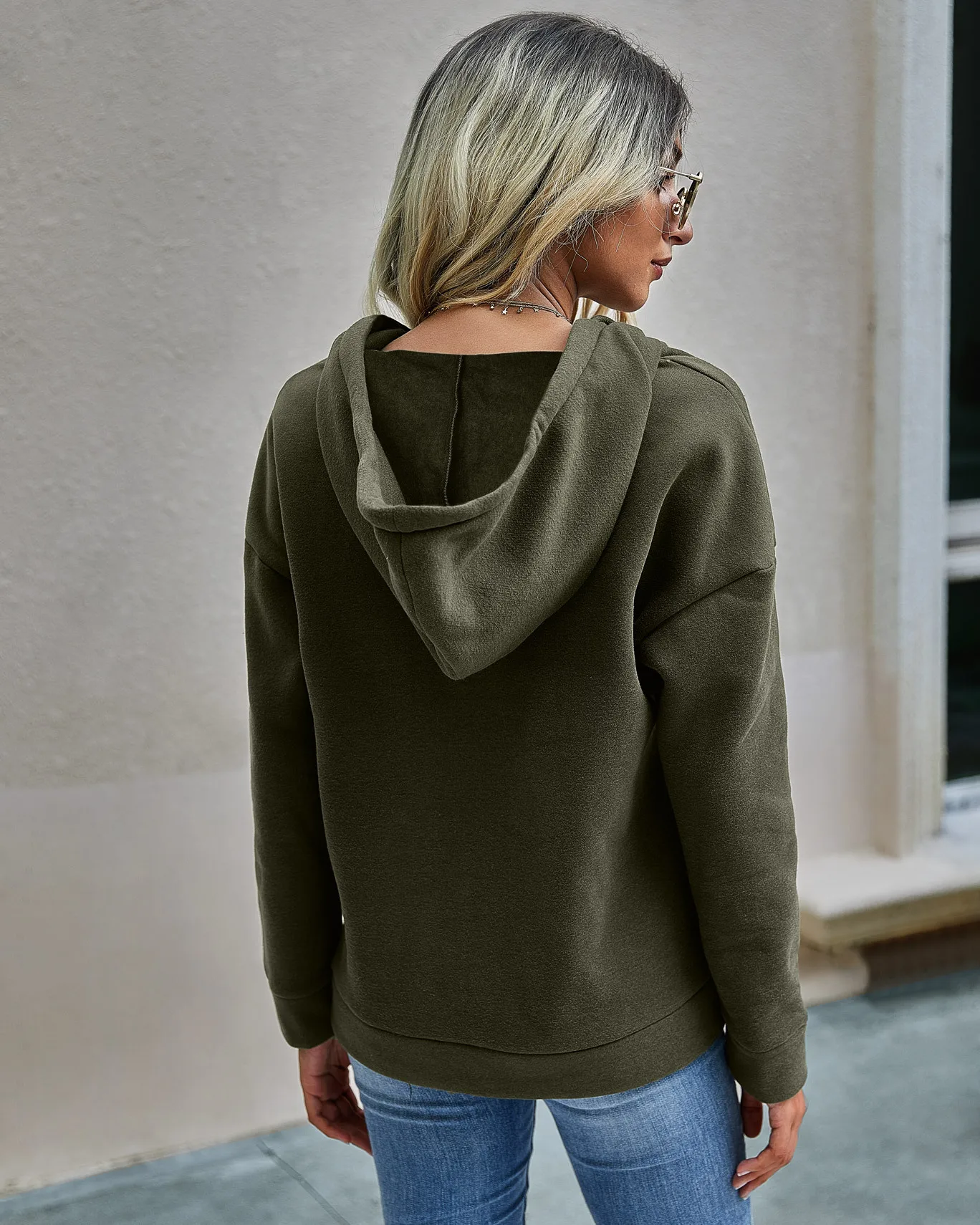 

Sweatshirts Women Casual Solid Hood Drawstring Button Long Sleeve Hoodies Pullovers Autumn Fashion Ladies Pocket Sweatshirt Tops
