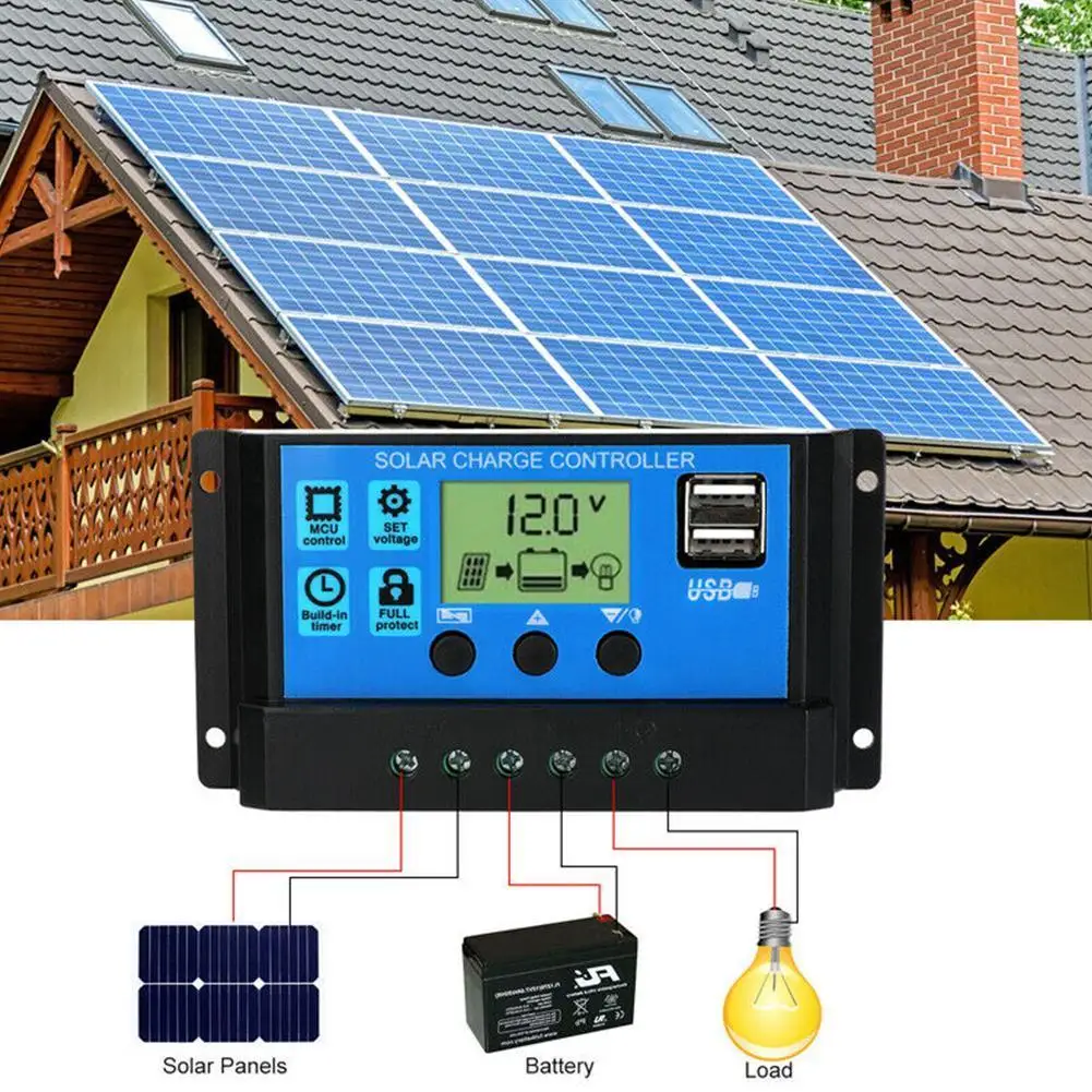 

10A/20A/A30A/40A/50A/60A Solar Charge Controller Auto Solar Controller Display Dual 12V/24V LCD Charge Solar Panel Smart US S8J4