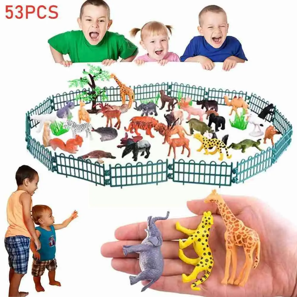

53pcs Animal World Zoo Model Toy Set Cartoon Simulation Animal Education Educational Early Children Plastics Collection Toy D8J4