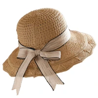 spring summer and autumn new cotton knitted hat womens sun visor hat korean ribbon basin hat foldable beach hat