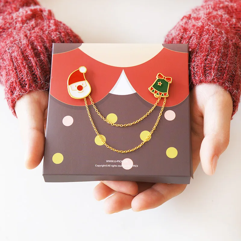 

Shiny Crystal Jewelry Set Christmas Tiepin Gift Gingerbread Man Brooch Pendant Gold Necklace Solid for Women Girl Christmas Gift