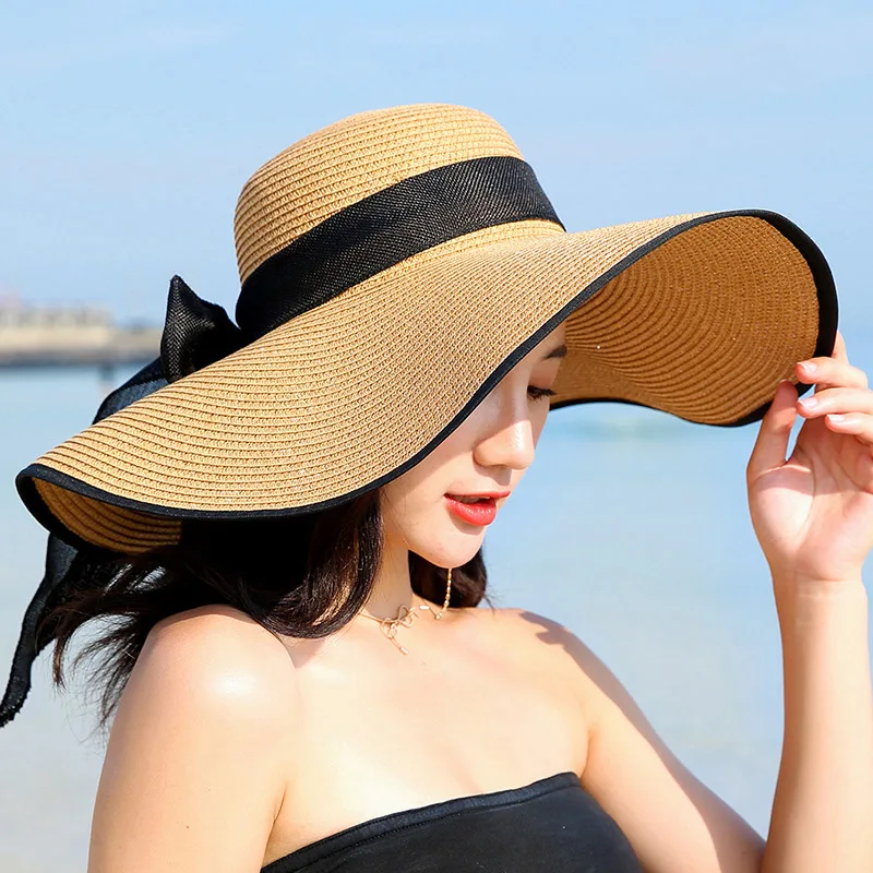 

Summer beach straw hat women big sunshade hat sunshade hat fashion go with everything big brim collapsible sun hat 2021