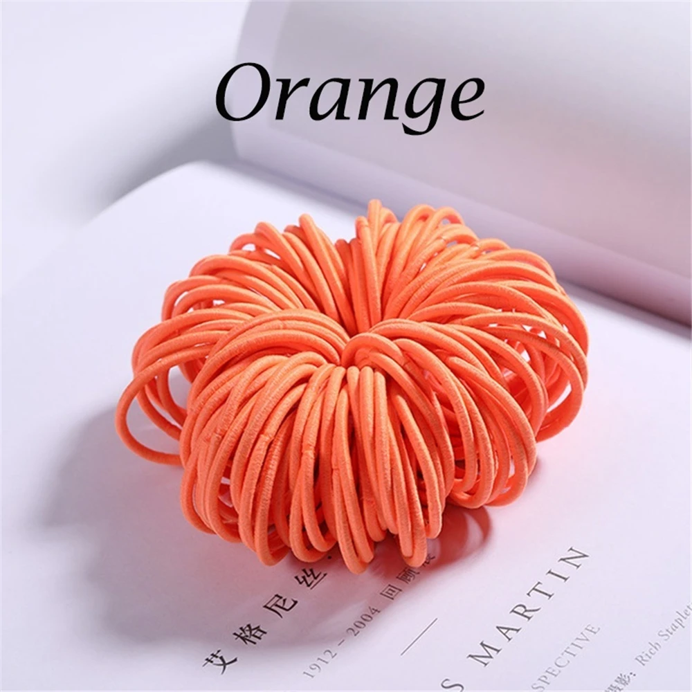 orange Новинка 100 шт./лот, нейлоновые резинки ярких цветов 3 см для девочек, безопасные эластичные резинки для волос для детей, держатель для хвоста, детские аксессуары для волос - Цвет: orange