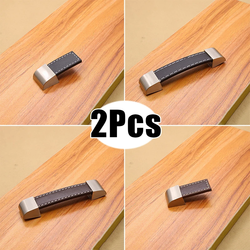 

2 PCS Furniture Cupboard Dresser PU Leather Alloy Drawers Knob Doors Handle Pull